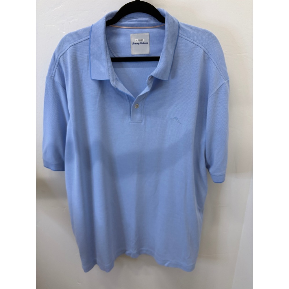 Tommy Bahama Mens XXL Polo Shirt Light Blue Modal Blend Short Sleeve Marlin Logo